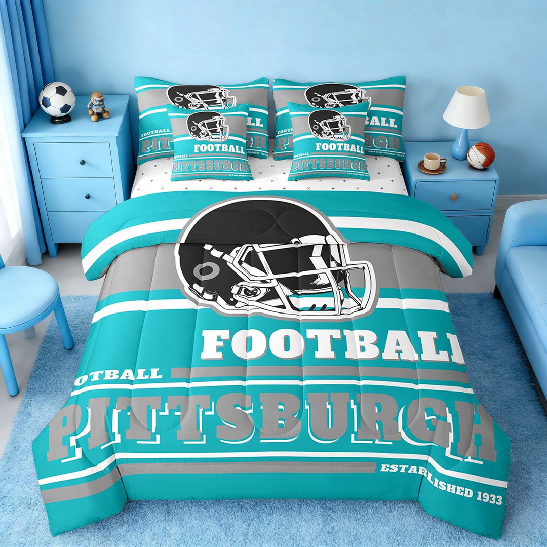 Erosebridal Soccer Rugby Bedding Twin Size 7pcs , Turqoise, Super Cozy, Pittsburgh