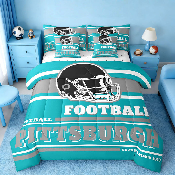 Erosebridal Soccer Rugby Bedding Twin Size 7pcs , Turqoise, Super Cozy, Pittsburgh