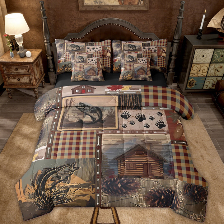 Erosebridal Rustic Lake House Twin Bedding Sets, Wildlife Fish Bedding Comforter Set, Black Reversible, 7-Piece