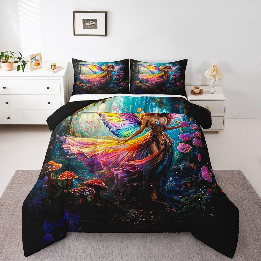 Erosebridal Cartoon Fairy Bedding Sets Twin with Comforter, Jungle Woodland Duvet Insert, Reversible