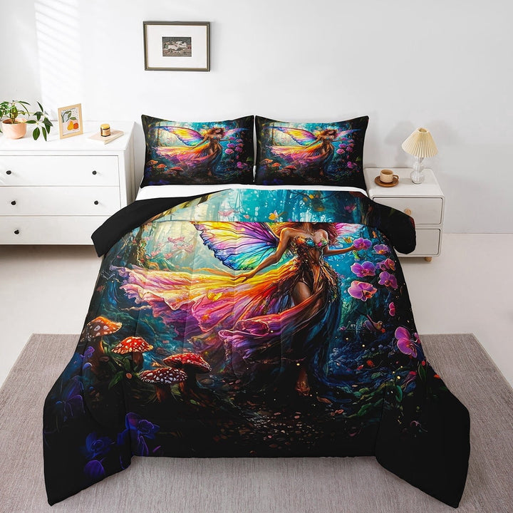 Erosebridal Cartoon Fairy Bedding Sets Twin with Comforter, Jungle Woodland Duvet Insert, Reversible