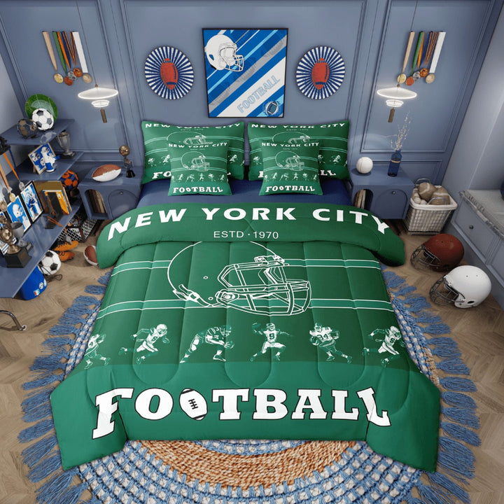 7-Pcs Football Bedding Set , Twin Size Comforter Set with Sheets and Pillowcase, 7-Pcs Soft Lightweight Bed in a Bag,American Football Bed Set, Rugby(New York)