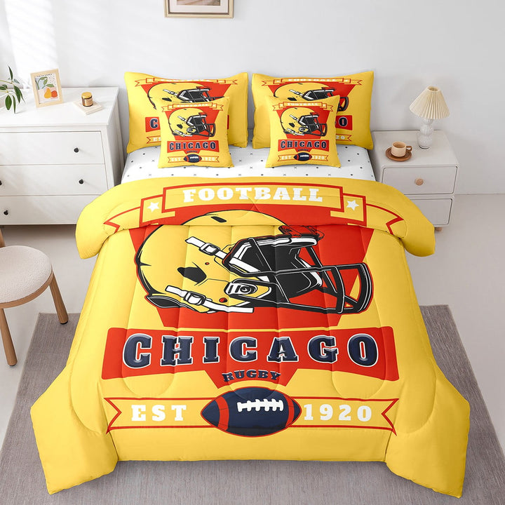 Erosebridal Football Bed in a Bag Full size 7 Pieces Teens, Breathable, Gold, Chicago