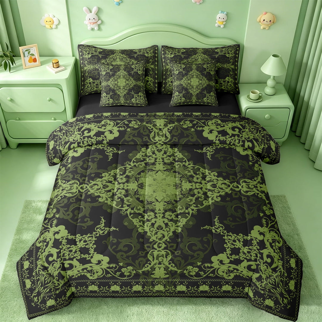 Erosebridal Antique Victorian Baroque 7pcs Bedding Comforter Set,Retro Flower Floral Queen Bedding Sets For Adults,Reversible black