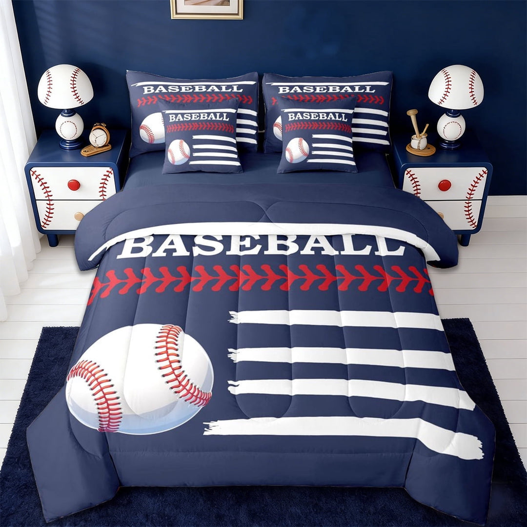 Erosebridal Kids Baseball 7-Piece Twin Bedding Sets,Boys Ball Games Bedding Comforter Set For Sport Gamer,Reversible navy blue