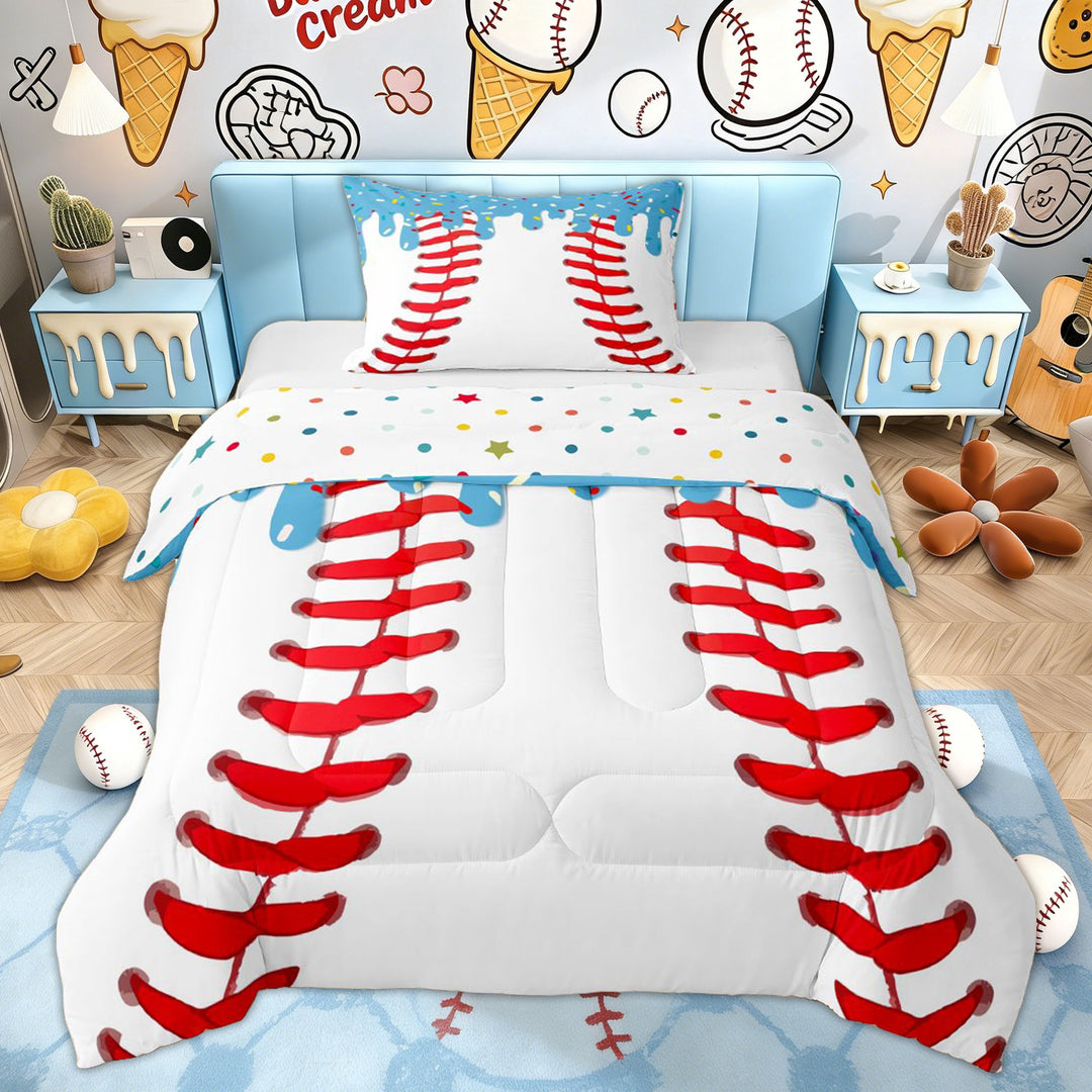 Erosebridal Baseball Ice Cream Twin Comforter Sets, Blue Sprinkle Bedding Set for Boys and Girls, 2 Pieces