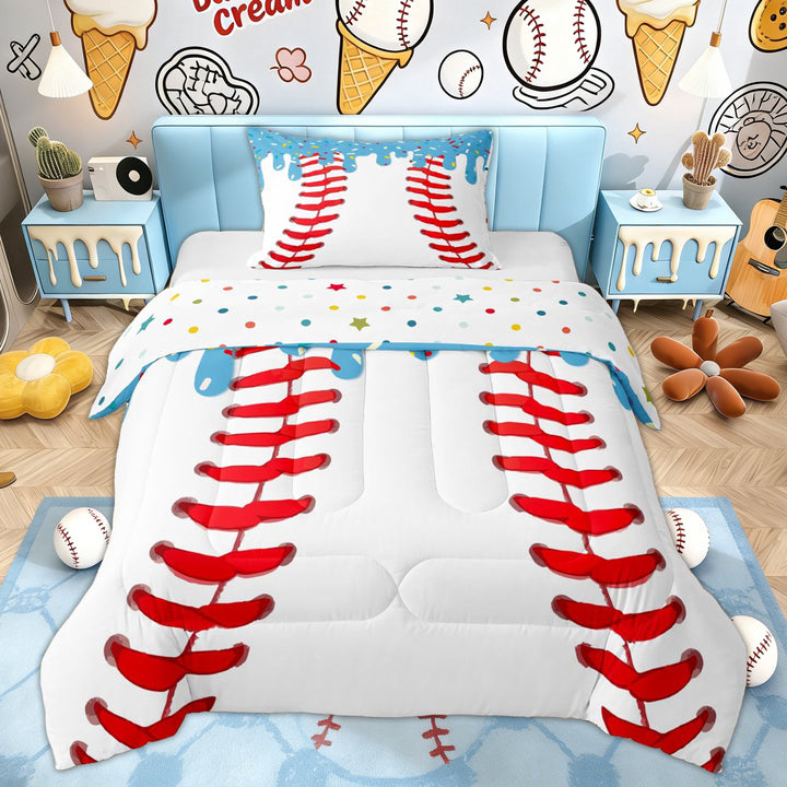 Erosebridal Baseball Ice Cream Twin Comforter Sets, Blue Sprinkle Bedding Set for Boys and Girls, 2 Pieces