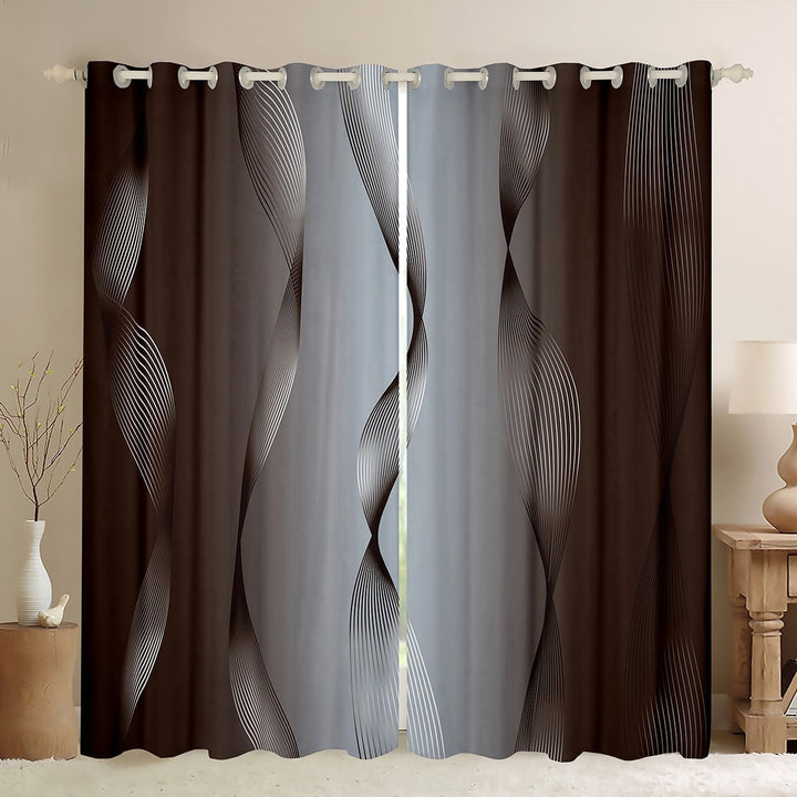 Gradient Terra Brown and Grey Curtains &amp; Drapes,Irregular Silver Stripe Wave Line Curtains Ombre 30%-50% Blackout Curtains 2 Panels 42Wx84L,Abstract Art Room Decor Aesthetic