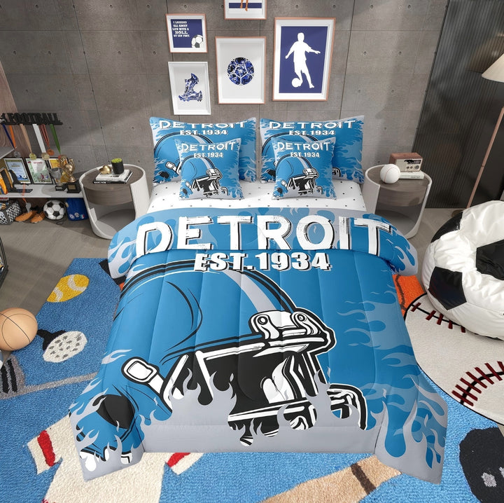 Erosebridal 3D Football Helmet Bed in a Bag Twin size, Rugby Sports Bed Set, Soccer Lovers Decor, 7pcs