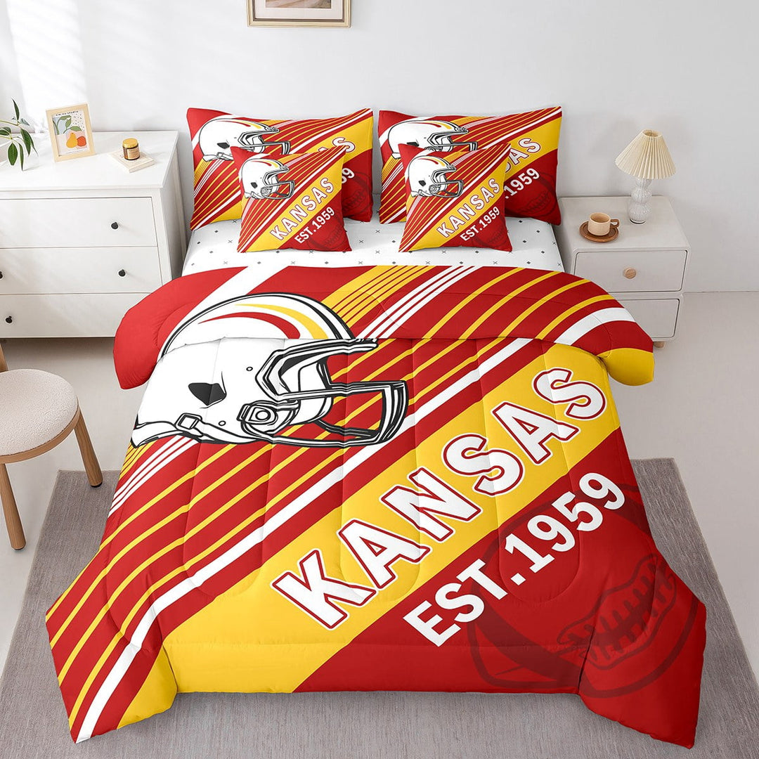 Erosebridal Sport Football Bedding Sets Twin Size,Stripes Comforter Sets with Sheets,Room Decorative,Reversible,Breathable,7-Piece