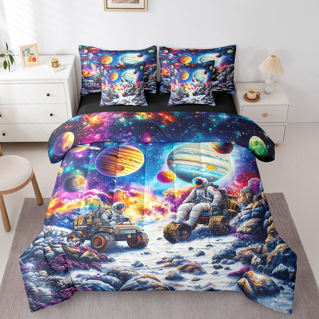 Space Astronaut Bedding Set 7 Pieces,Outer Space Bed In A Bag,Galaxy Planet Twin Comforter Watercolor Starry Sky Bed Set Teens Bedroom Decor