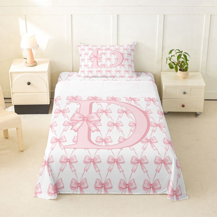 Erosebridal Kid Bowknot Initial D Twin Sheet Sets, Pink Princess Style Bedding, 3-Piece