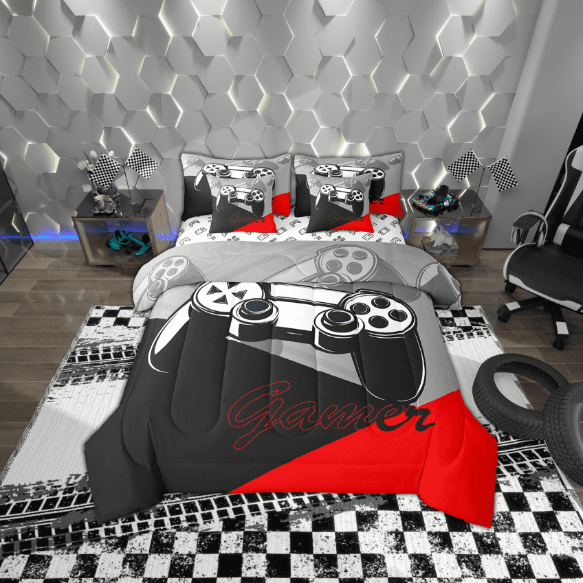 Erosebridal Teenager Gamepads Bedding Sets Twin Size,Video Game Comforter Sets with Sheets,Breathable Bed in a Bag Twin size,Super Cozy Gamer Bedroom Decorative,Reversible,7-Piece