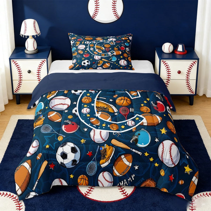 Erosebridal Soccer Football Sport Twin Comforter Sets,Letter C Monogrammed Bedding Set For Boys Kids,Reversible navy blue,2pcs