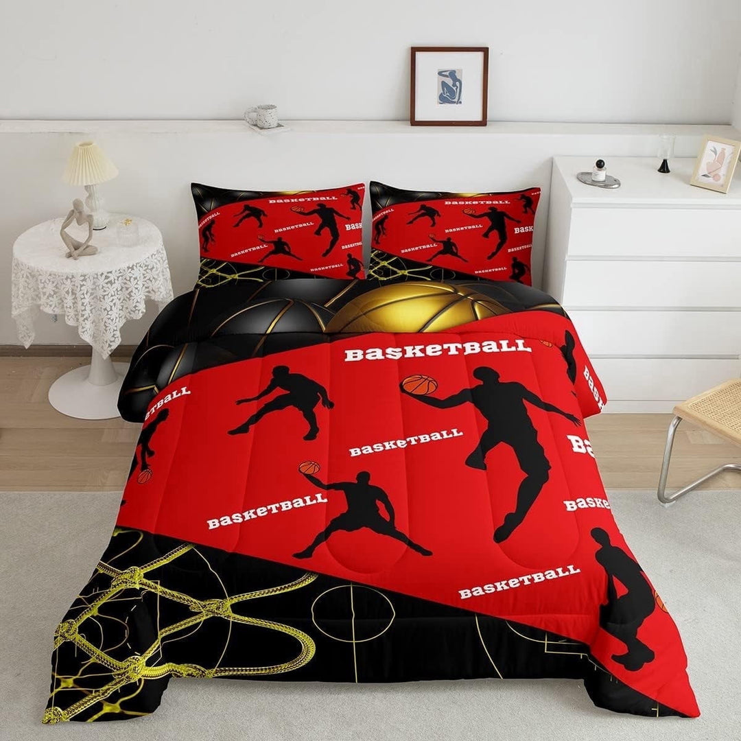Erosebridal Baseketball Comforter Set King,Basketball Bedding Set Teens Youth,Hippie Sports Player Sketch Duvet Insert,Ball Game Court Quilt Comforter with 2 Pillowcases Lightweight