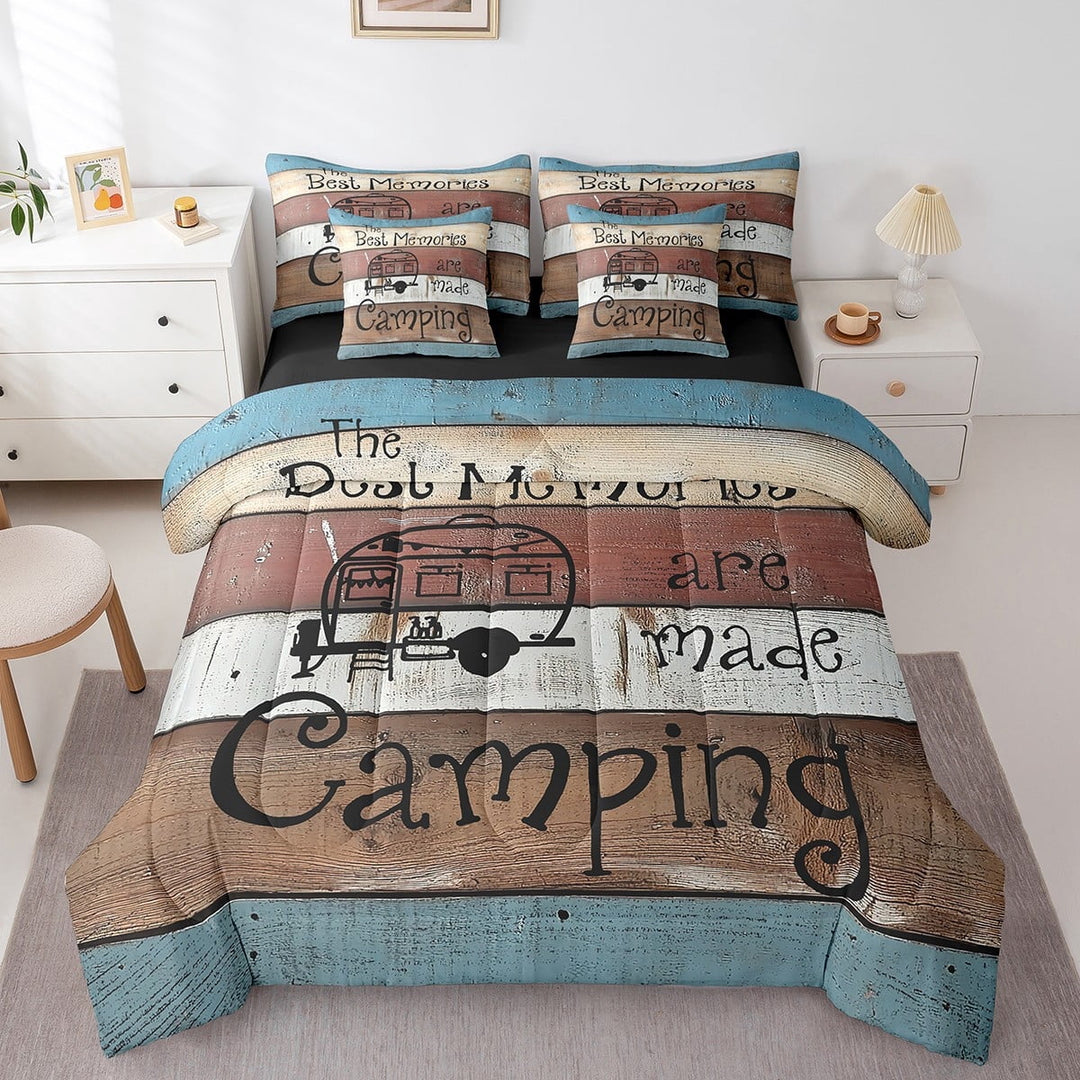 Erosebridal Vintage Camper Bedding Sets Twin Size,Lodge Cabin Comforter Sets with Sheets,Happy Camping Bed in a Bag Twin size,Ultra Soft Rustic Bedroom Decorative,Reversible,7pcs