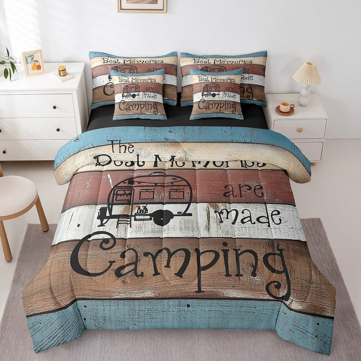 Erosebridal Vintage Camper Bedding Sets Twin Size,Lodge Cabin Comforter Sets with Sheets,Happy Camping Bed in a Bag Twin size,Ultra Soft Rustic Bedroom Decorative,Reversible,7pcs