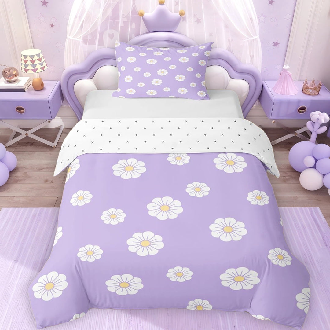 Erosebridal Chic Daisy Flower Twin Bedding for Girls, Purple Duvet Cover Set, Reversible 2pcs, 1 Duvet Cover and 1 Pillowcase, No Comforter