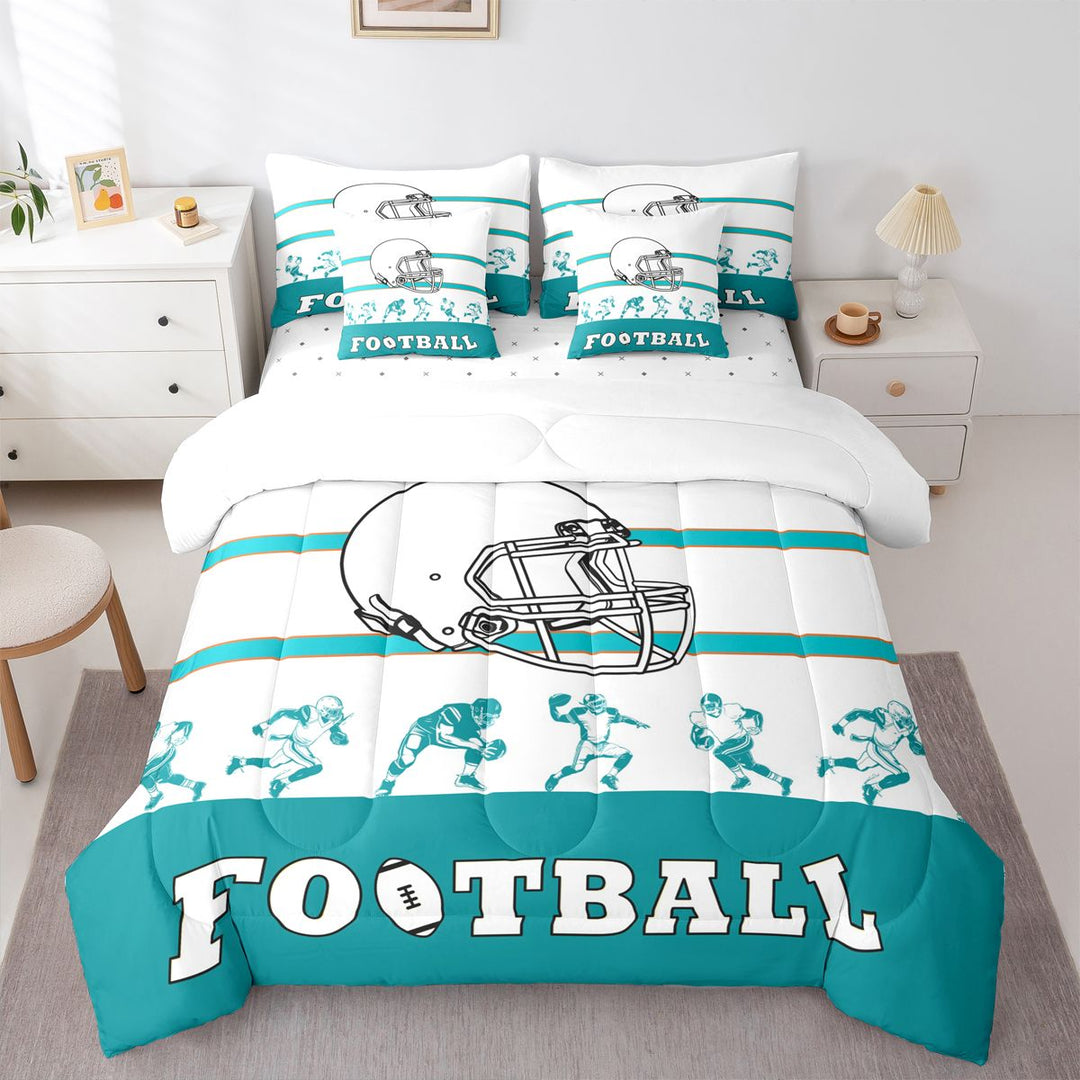 Football 7 Piece Bedding Sets Football with City Name Comforter Bed in a Bag Sports Printed Quilt with Sheet Set, Teen Bedroom Decor,Full 7Pcs(Miami)