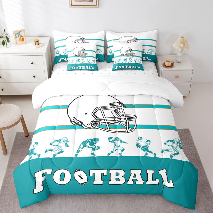 Football 7 Piece Bedding Sets Football with City Name Comforter Bed in a Bag Sports Printed Quilt with Sheet Set, Teen Bedroom Decor,Full 7Pcs(Miami)