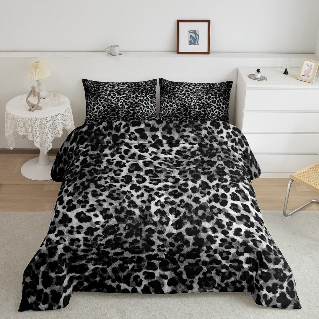 Erosebridal Cheetah Leopard Print Comforter Sets King Size, Geometric Comforters &amp; Duvets, Black White Reversible Duvet Insert, Breathable Room Decoration, 3pcs