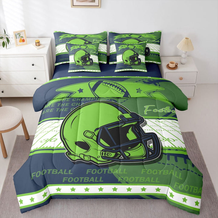 Erosebridal American Football Bedding Sets Twin Size, Soccer Sports Comforter Sets with Sheets, Navy Green, Seattle, Breathable 7 Pieces