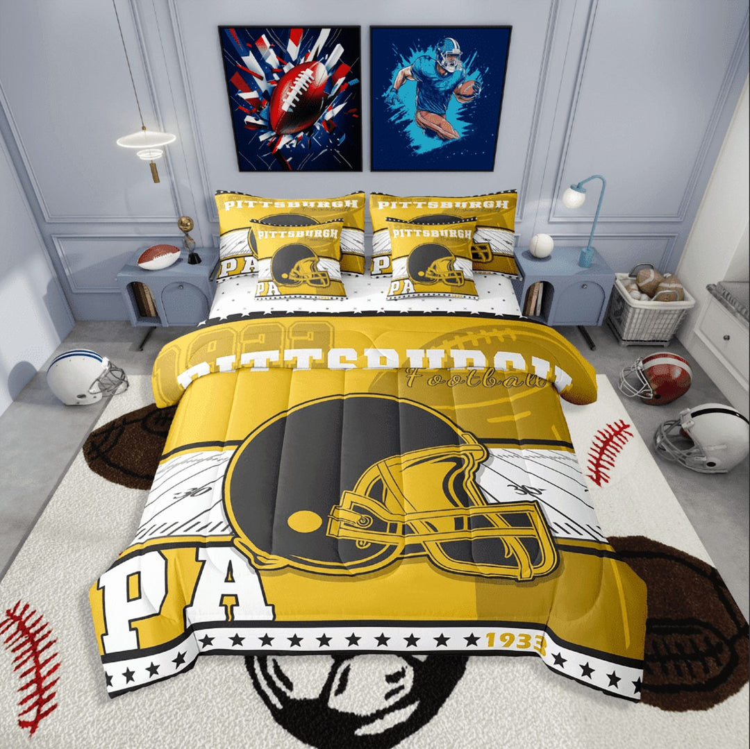 Erosebridal American Football Bedding Sets Twin Size,Sport Theme Comforter Sets with Sheets,Ball Gamer Decor,Reversible,7pcs