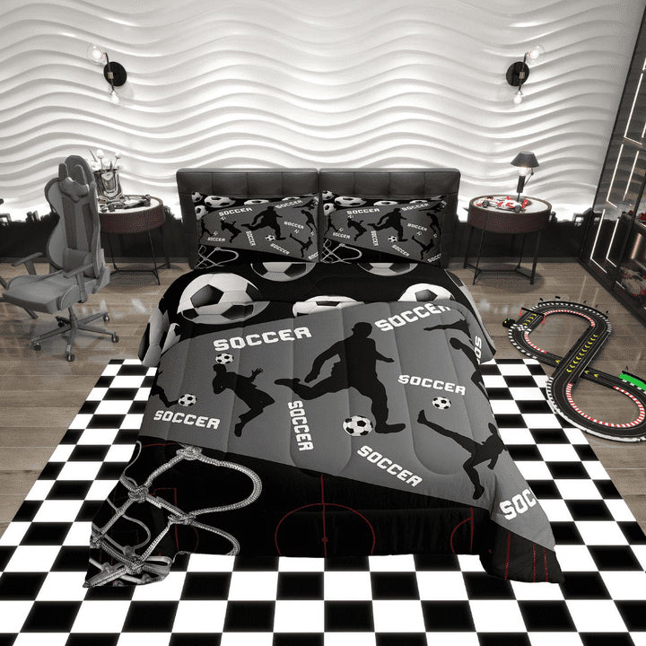 Erosebridal Football Player Bedding Sets Twin with Comforter, Ball Sports Lover Duvet Insert, Soccer Decor, Reversible 2 Pieces