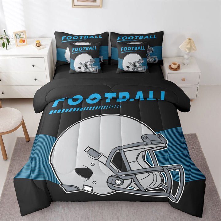 7Pcs Bedding Sets &amp; Collections American Football City Comforter Set Bed in a Bag Queen Size, Carolina (1 Comforter, 1 Flat Sheet 1 Fitted Sheet 2 Pillowcases and 2 Throw Pillow Covers)