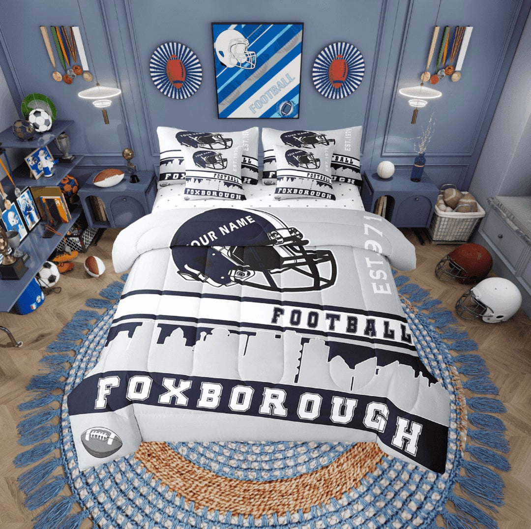 Erosebridal American Football City Bedding Sets Twin Size, Eat Sleep Comforter Sets with Sheets, Sports Player Decor, Reversible