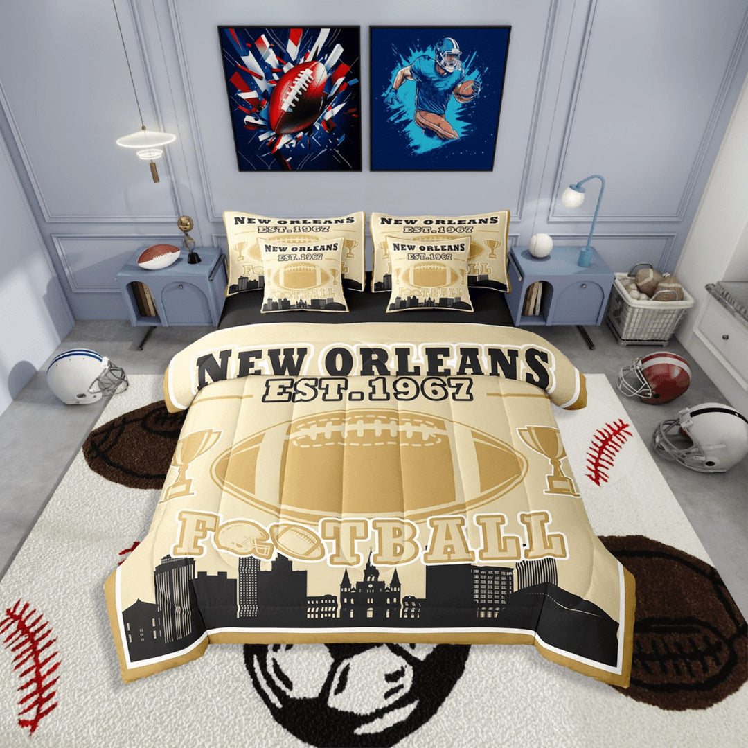 Erosebridal American Football Bedding Sets Twin Size,Sport Theme Comforter Sets with Sheets,Ball Game Decor(New Orleans),Reversible,Lightweight,7-Piece