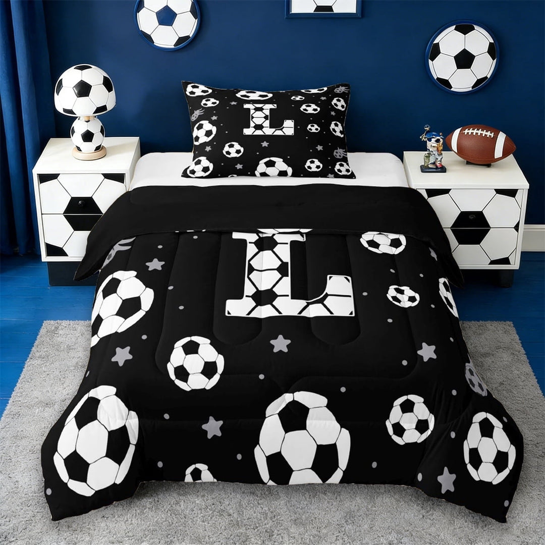 Erosebridal Letter L Monogrammed Twin Comforter Sets,White Black Bedding Set For Kids Boys,Reversible Black 2pcs