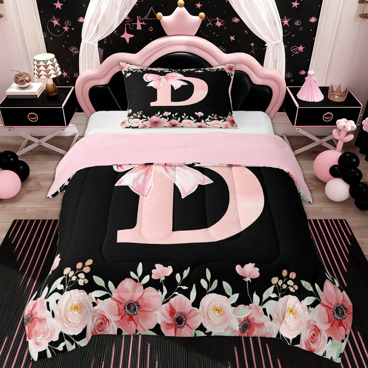 Erosebridal Princess Bow D Twin Comforter Sets, Spring Flower Bedding Set, Pink Reversible, 2 Pieces