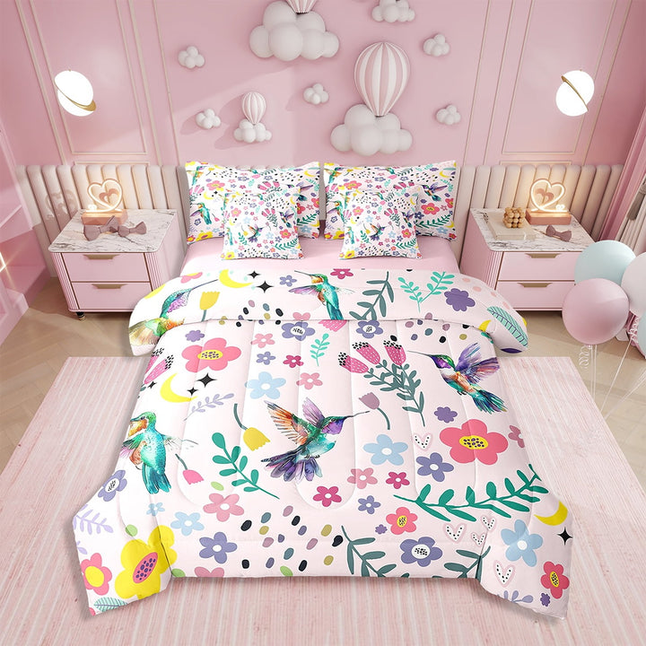 Comforters Twin Size Set with Sheets Floral Hummingbird - 7 Pieces Bed in a Bag Twin Bird Flower Animal Beddding Sets with Comforter, Sheets, Pillowcases &amp; Shams