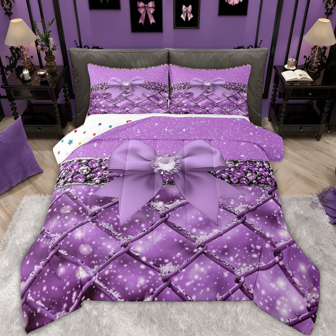Erosebridal Dreamy Bowknot Girls Full Size Comforter Sets, Fashion Sequin Print Bedding Sets, 3-Piece