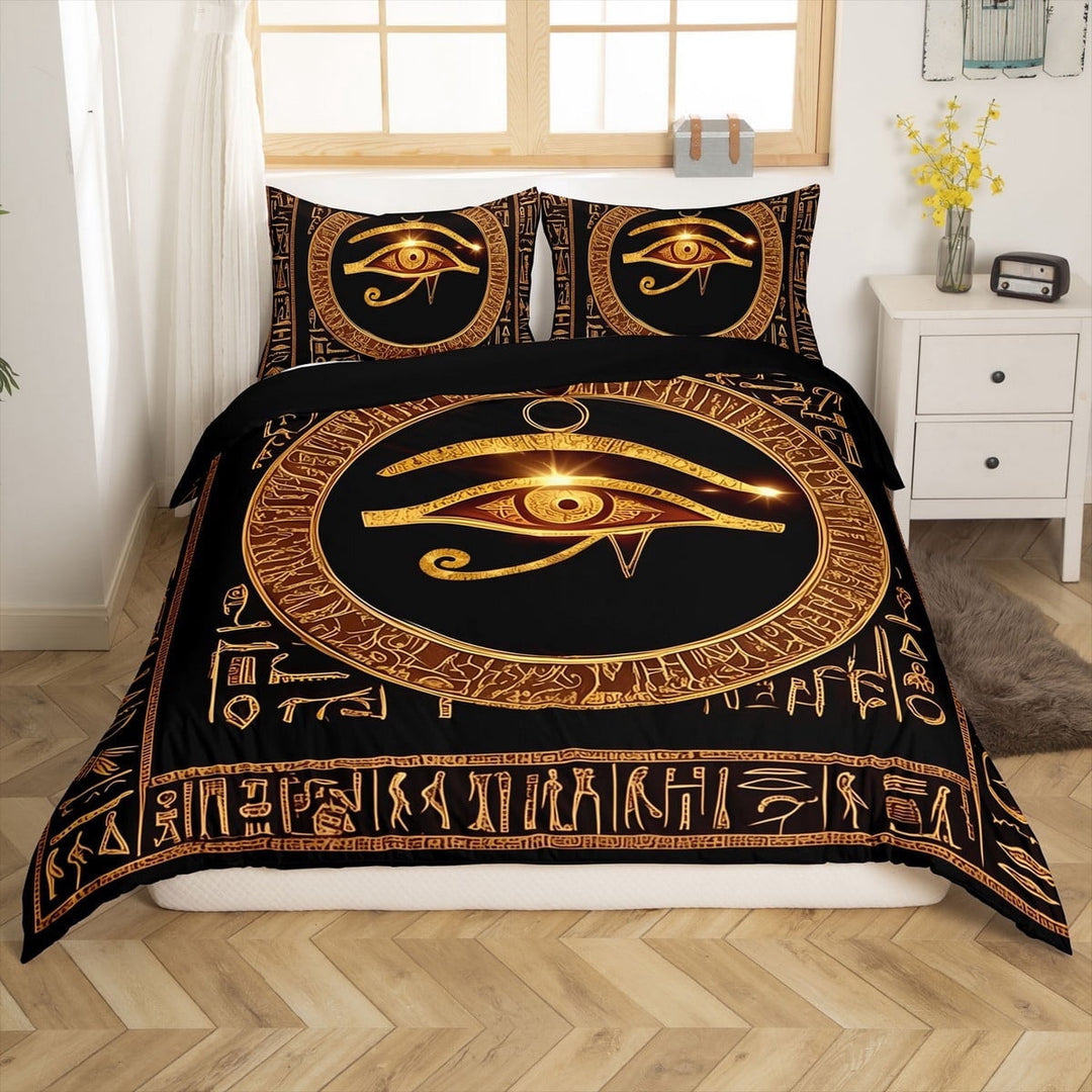 Erosebridal Egyptian Pharaoh Comforter Cover Full, Ancient Egypt Mythology Bedding Full Size, Black Gold Room Decor, Reversible 3pcs (No Comforter)
