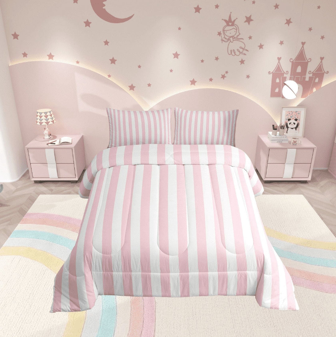 Erosebridal Teens Abstract Comforter Sets Twin Size, Pink Geometric Comforters &amp; Duvets, Modern Fasgion Reversible Duvet Insert, Breathable Room Decoration, 2pcs