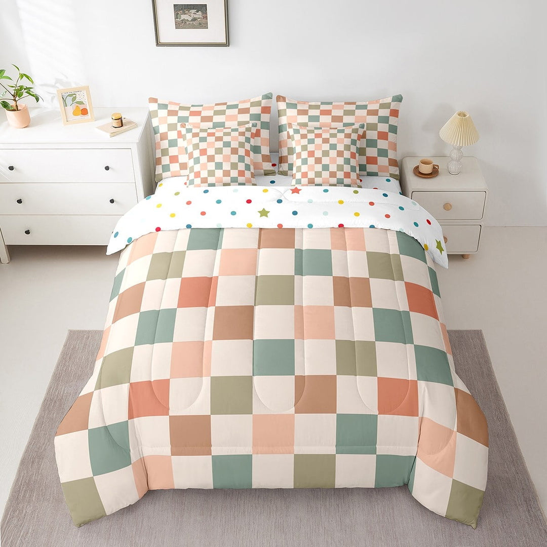 Erosebridal Check Plaid Bedding Twin Size, Geometric Bed in a Bag Twin size, Farmhouse Gingham Decor, Reversible 7 Pieces