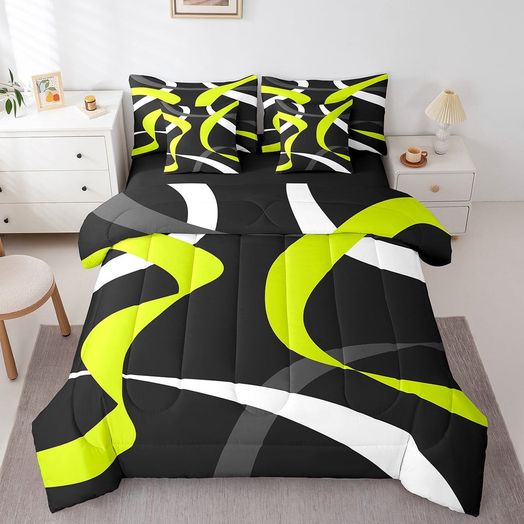 Erosebridal Geometric Stripe Bed in a Bag Full size,Abstract Artwork Bed Set,Geometry Lines Decor,Reversible,Breathable,7-Piece
