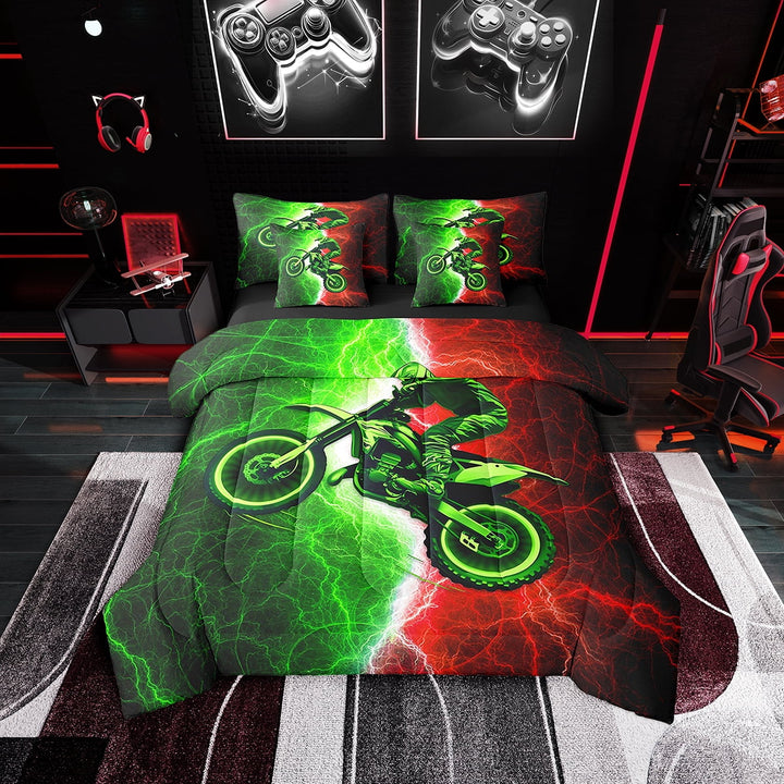 Erosebridal Car Theme Bed in a Bag Full size 7 Pieces, Dirt Bike Bed Set Men, Breathable