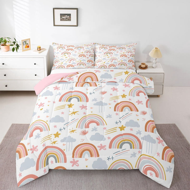 Rainbow Comforter Twin Size Colorful Stripes Comforter Set ren Multicolor Bedding Set Room Decor Cute Kawaii Girly Duvet Set
