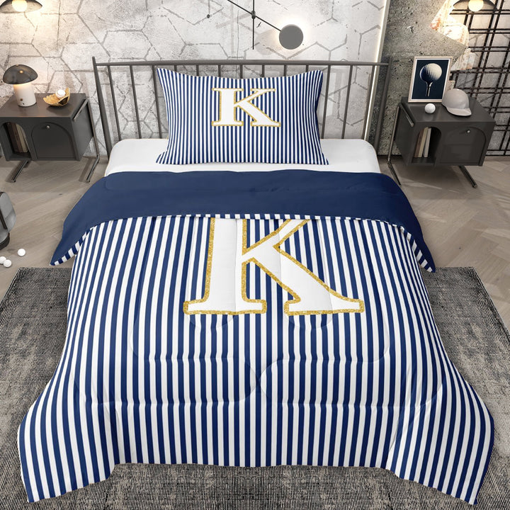 Erosebridal Initial K Letter Kid Twin Comforter Sets, Abstract Stripe Bedding Set, 2pcs
