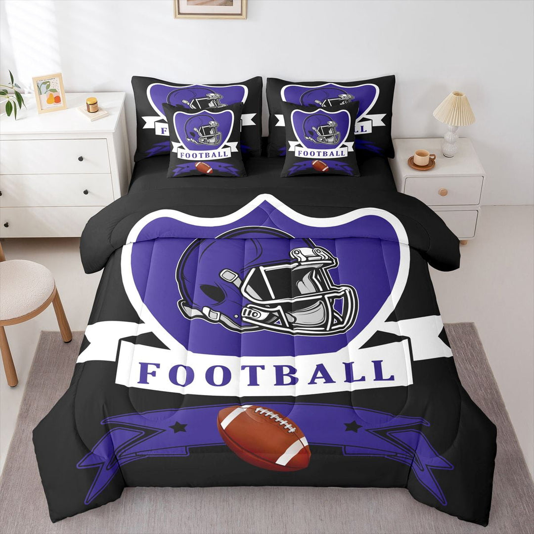 Erosebridal Eat Sleep Bedding Sets, American Football Comforter Sets with Sheets, Sports Lover Reversible Bed Sheets Set, Ultra Soft Bedroom Decorative, 7-Piece