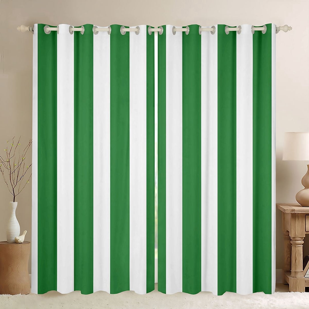 Manfei Classic Stripe Blackout Curtains Set of 2 (52x84 Each),Modern Geometric Curtain, Green White