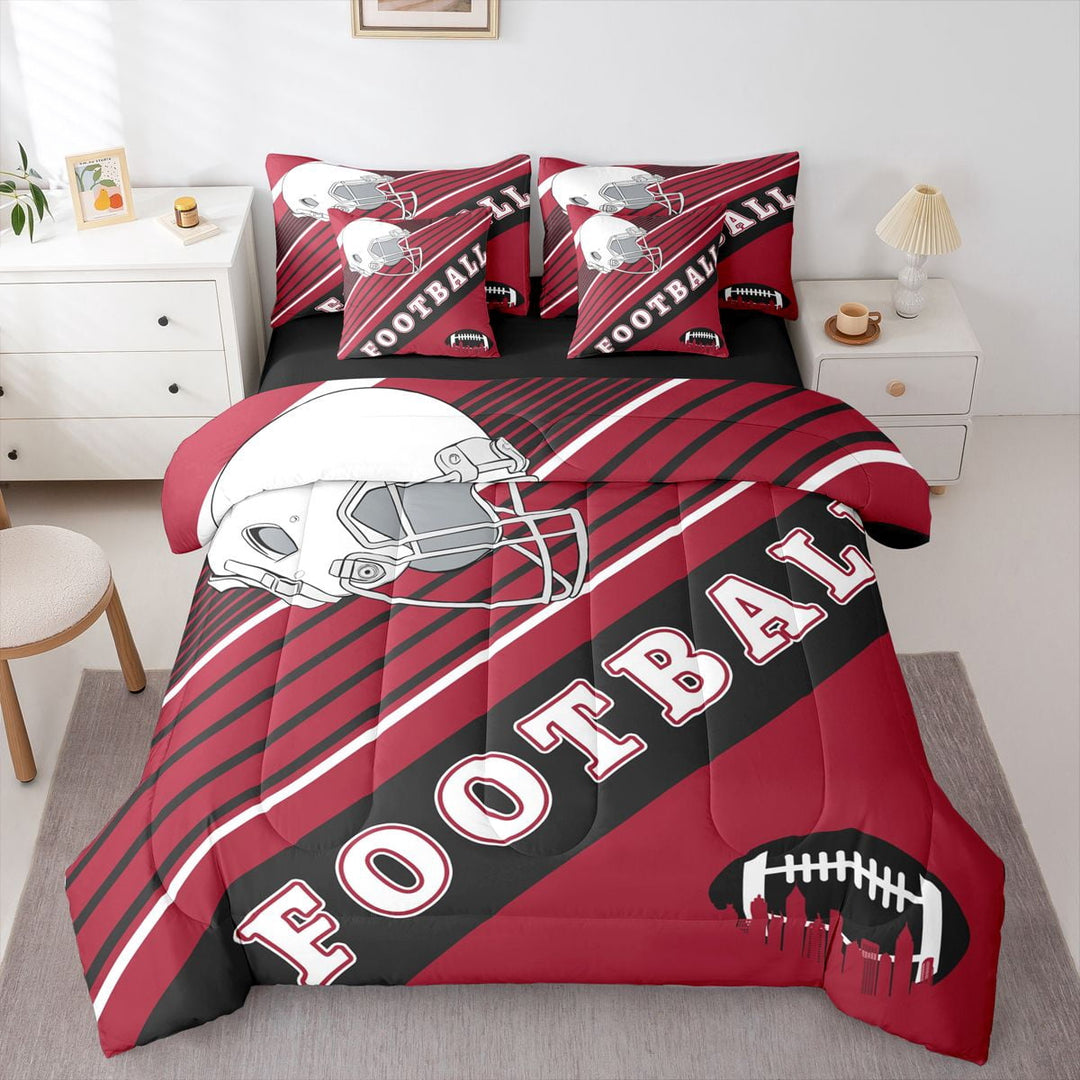 Football Comforter Set Twin Bed In A Bag, 7Pcs Rugby Sports Bedroom Comforter With Sheets, Comforter + Flat Sheet + Fitted Sheet + 2 Pillowcases + 2 Throw Pillow Covers(Atlanta)