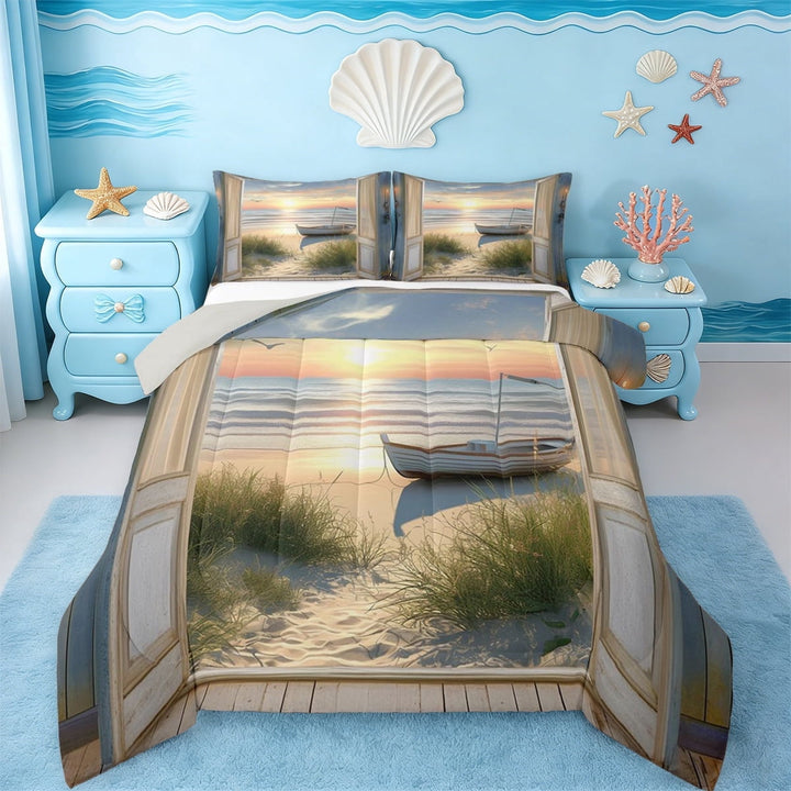 Erosebridal Coastal Beach Full Size Comforter Sets,Rustic Farmhouse Cabin Bedding Sets For Men Women,Reversible Light Gray,3-Piece