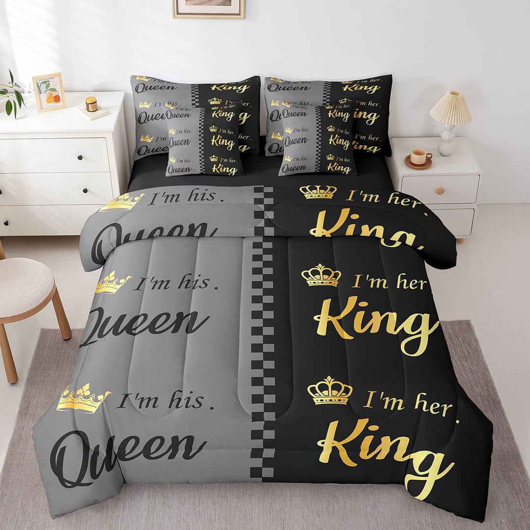 His And Hers 7 Piece Comforter Set Queen King And Queen Crown Bedding Set With Sheets For Couple Men Women Mr Mrs,Valentine&
