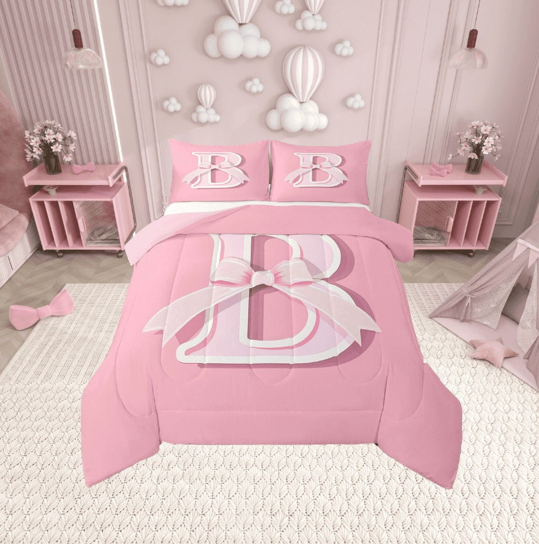 Erosebridal Monogrammed B Comforter Sets Twin Size, Initial Letter Comforters &amp; Duvets, Pink Bow Reversible Duvet Insert, Super Cozy Bedroom Decor, 2 Pieces