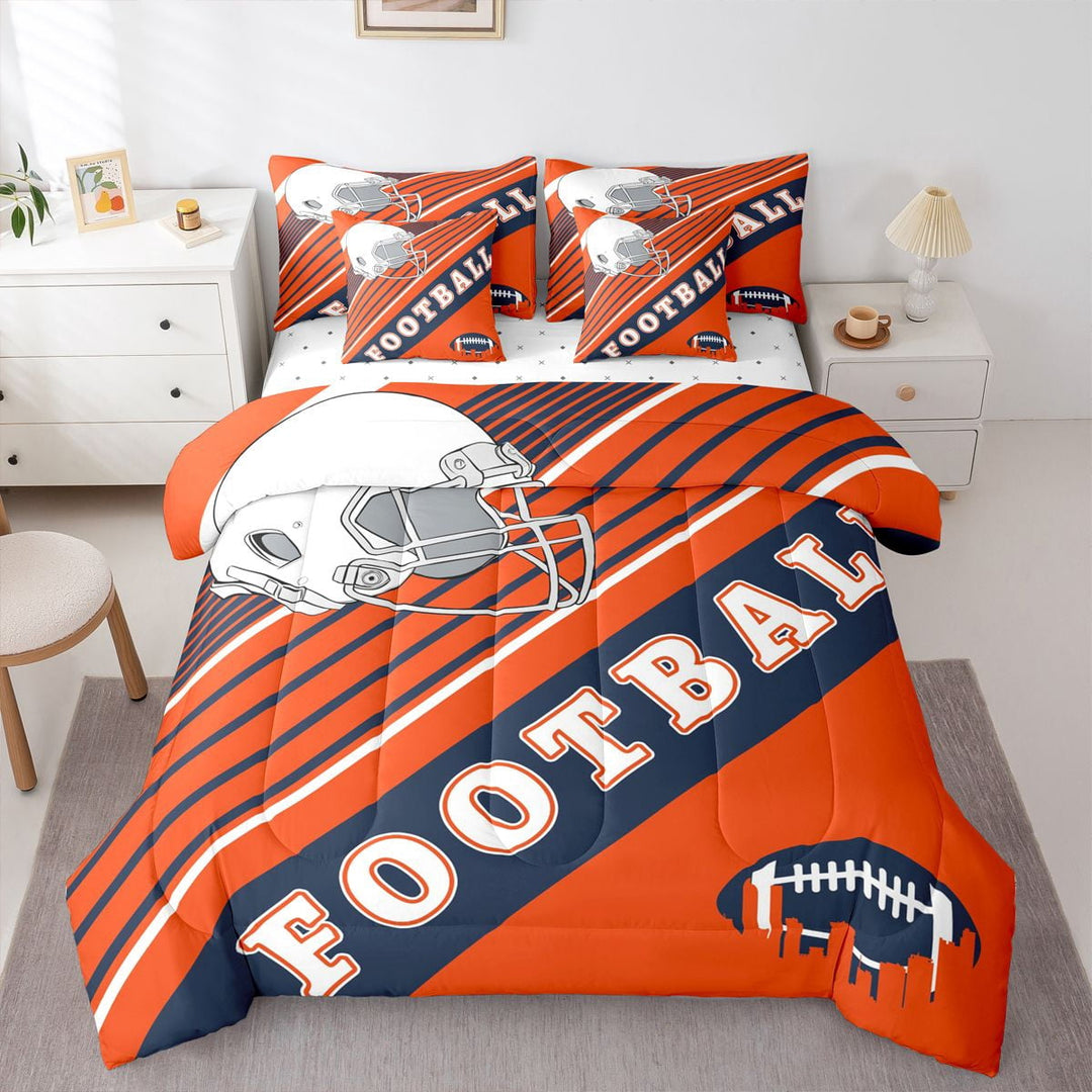 3D Football City Comforter Set Twin Size Bed In A Bag, 7 Pieces American Football Bedding With Sheets, 1 Comforter + Flat Sheet + Fitted Sheet + 2 Pillowcases + 2 Throw Pillow Covers (Denver)