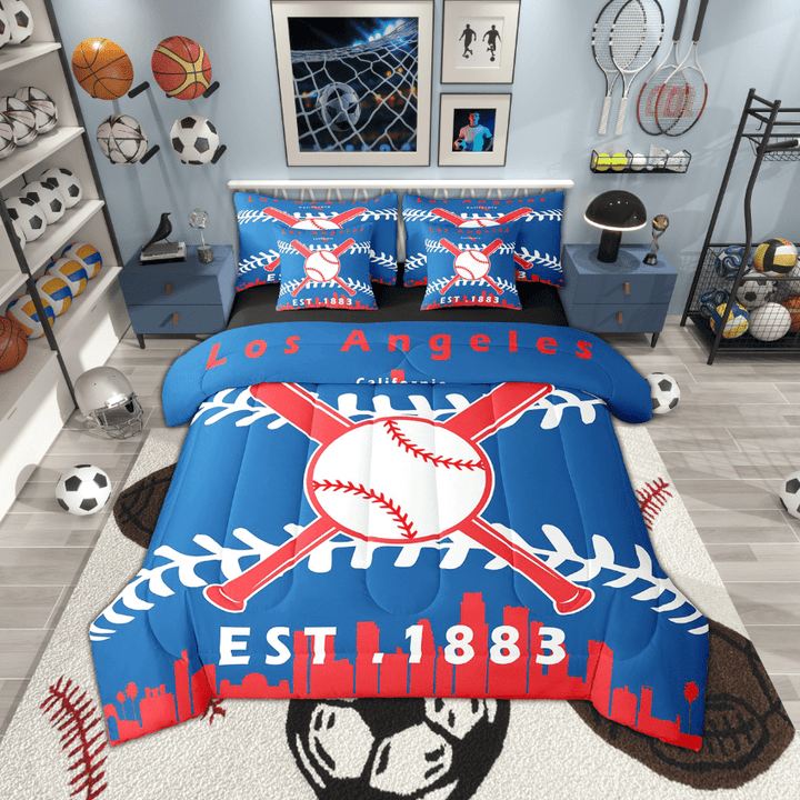 Erosebridal 7 Pcs Comforter Set Full Size,Baseball Player Bed in a Bag with Flat Sheet and Fitted Sheet and Adults,Sports Bedding Set with Pillowcase and Sham(Los Angeles 1)